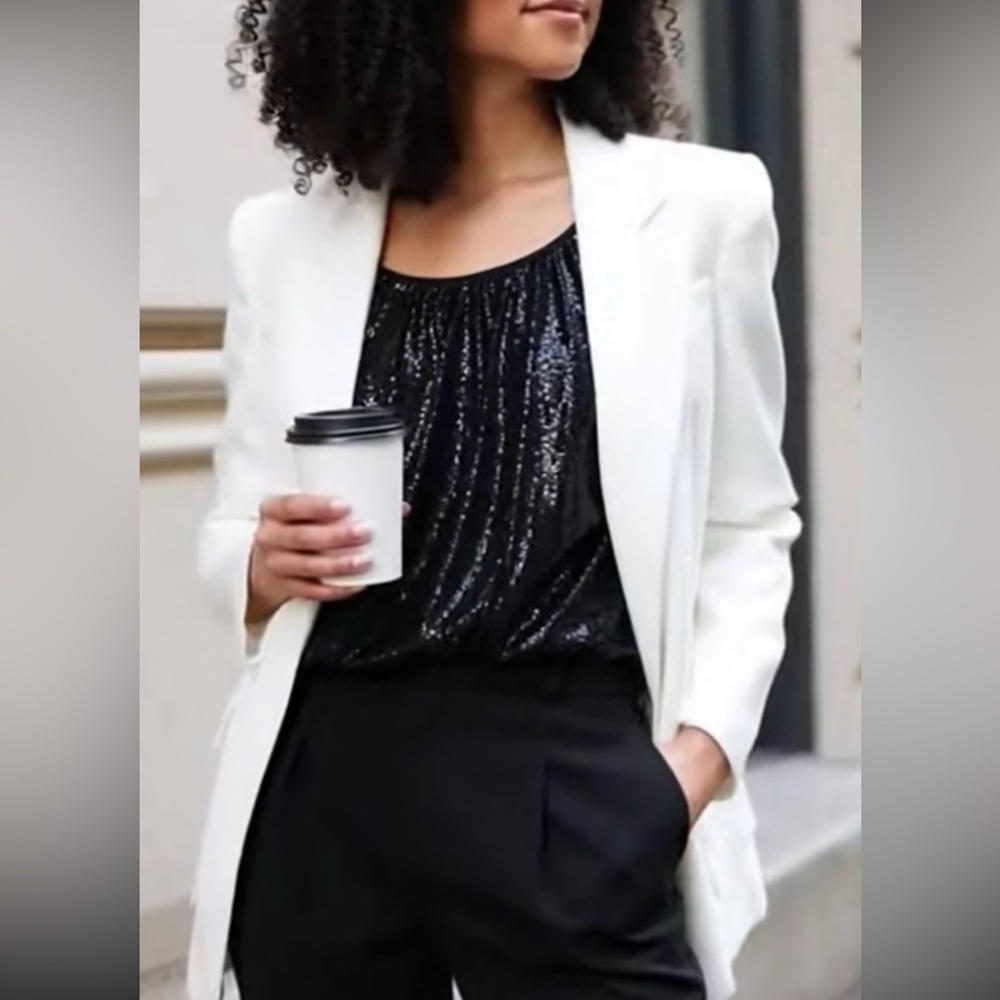 JM Collection Drapey Black Sequin Blouse, 3/4 sleeves
